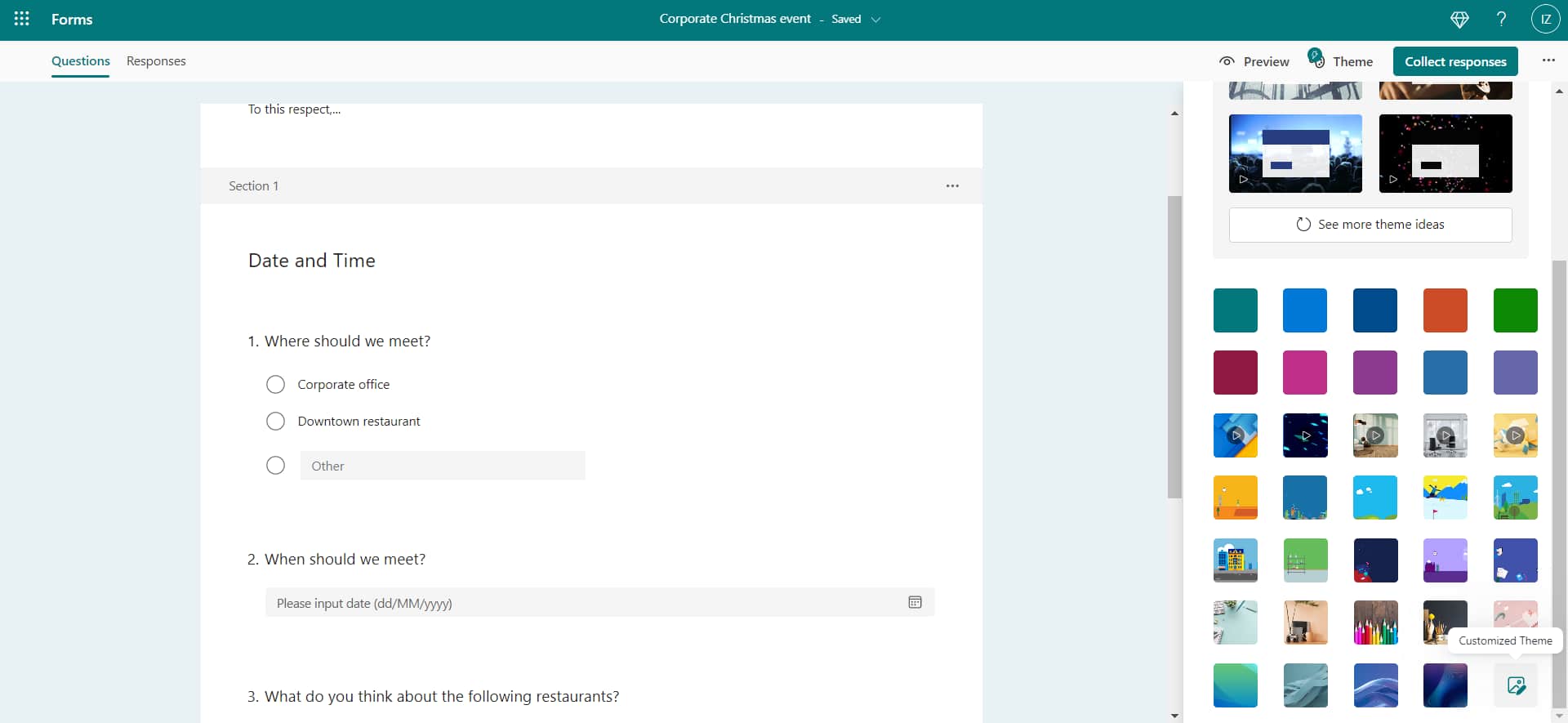 Adding a customized theme to a Microsoft Forms module