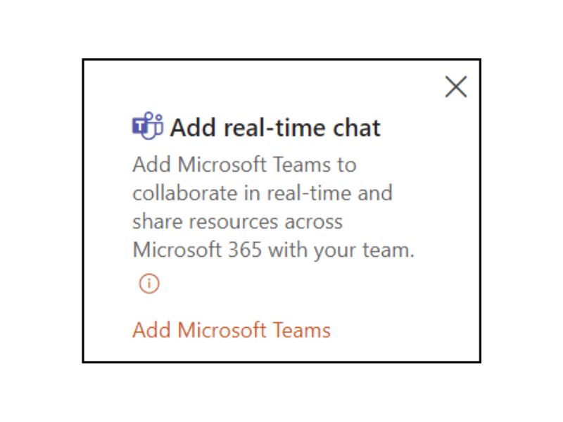 "Add Microsoft Teams" command in a SharePoint team site