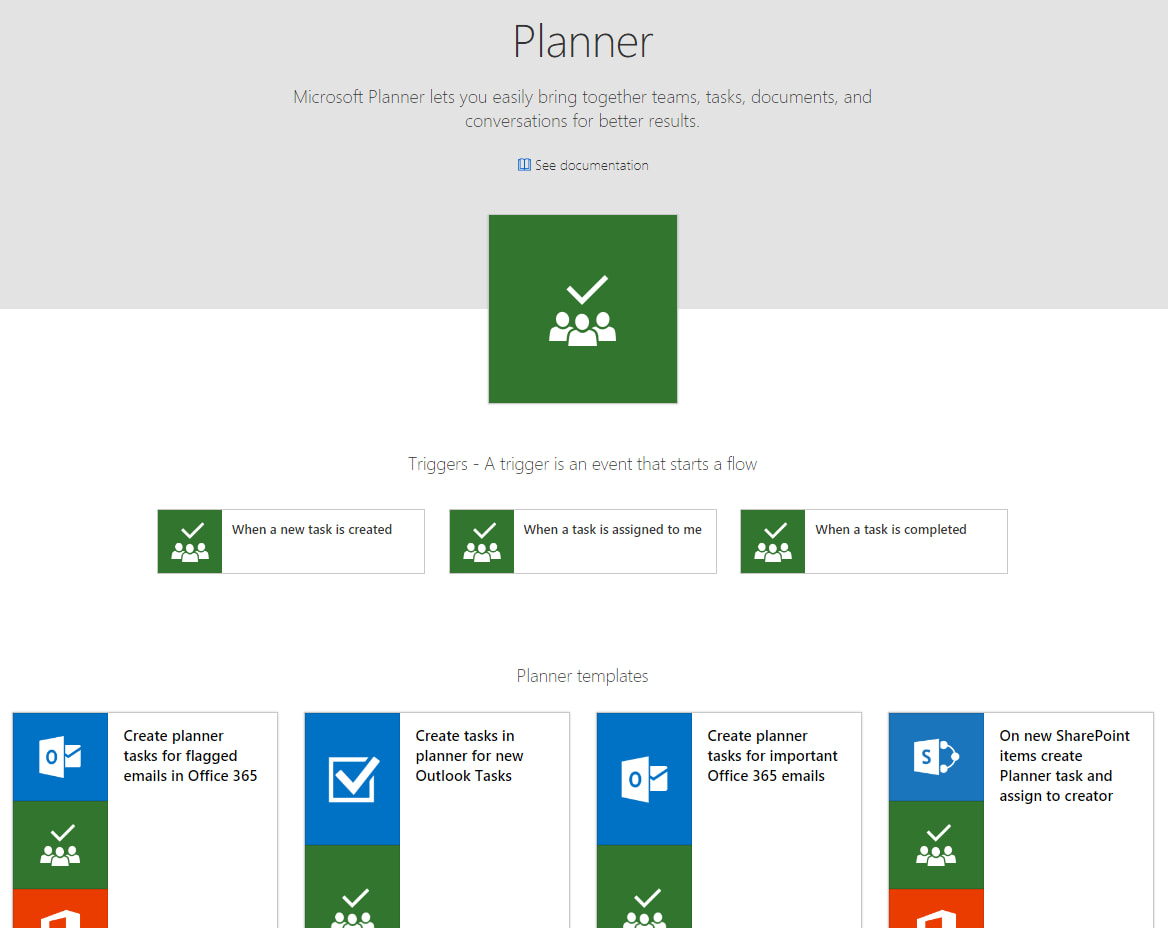 Examples of triggers and connectors for Microsoft Planner in Power Automate