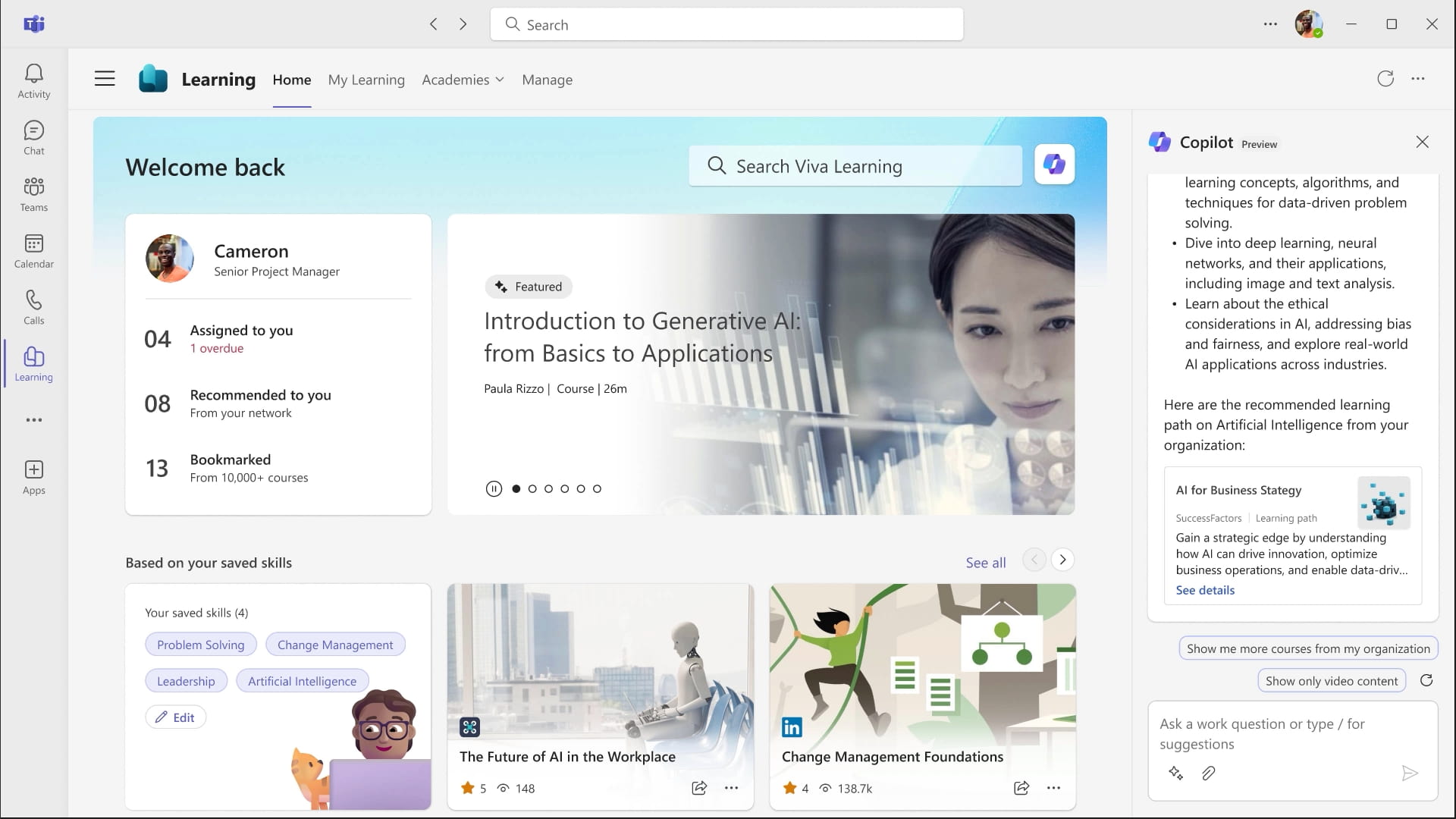 Preview of Microsoft Copilot in Viva Learning