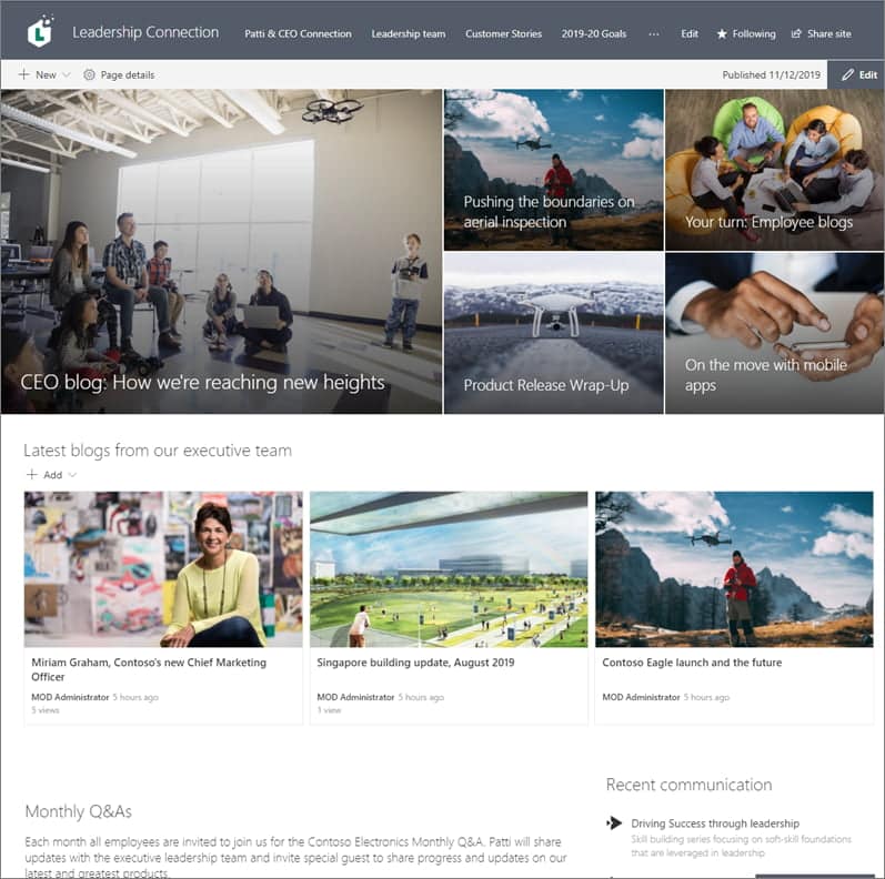 Corporate blog within the SharePoint intranet