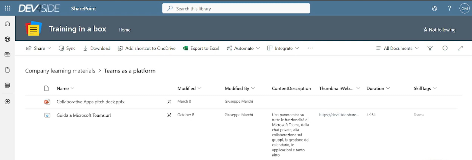 Details of the Company Learning Materials folder