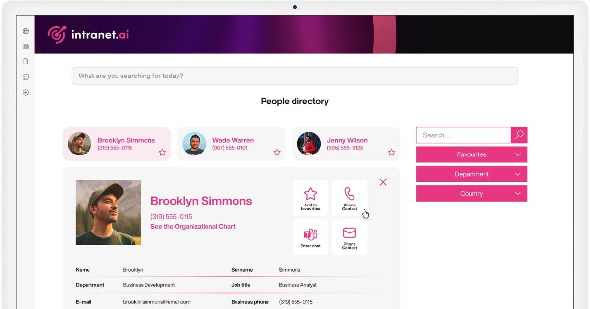 People Directory in the SharePoint intranet by intranet.ai
