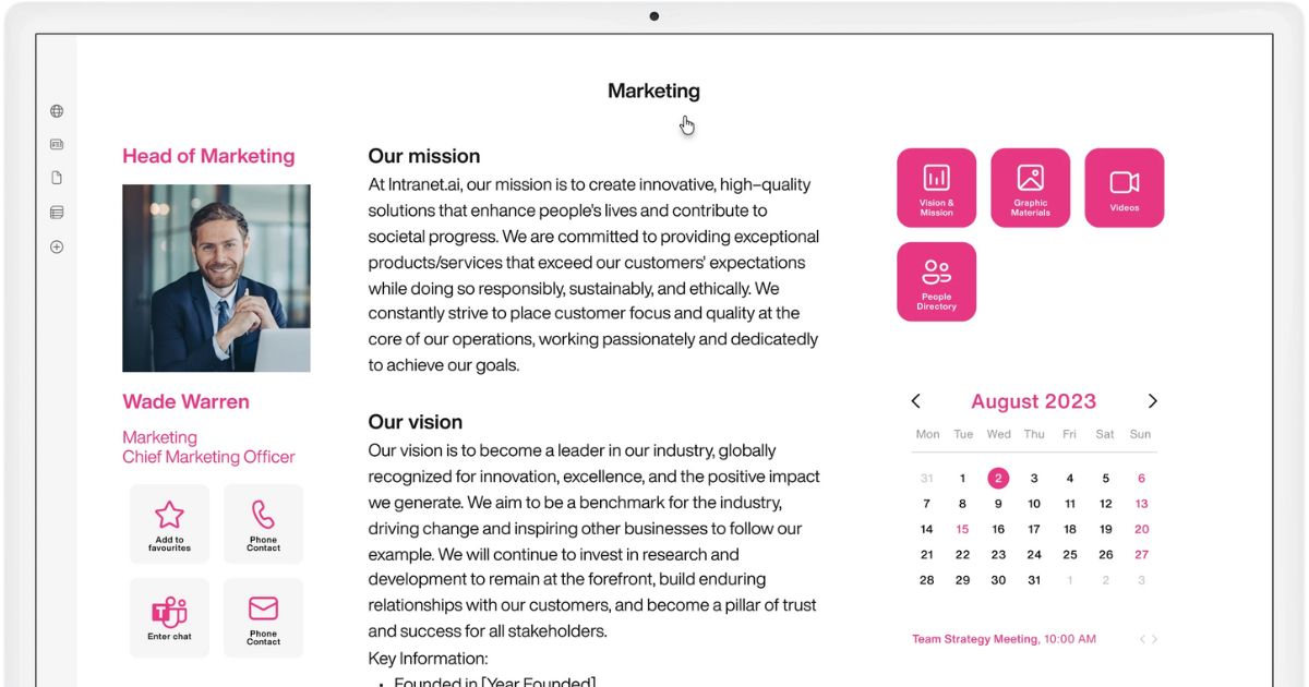 Dedicated areas for departments in the SharePoint intranet of intranet.ai