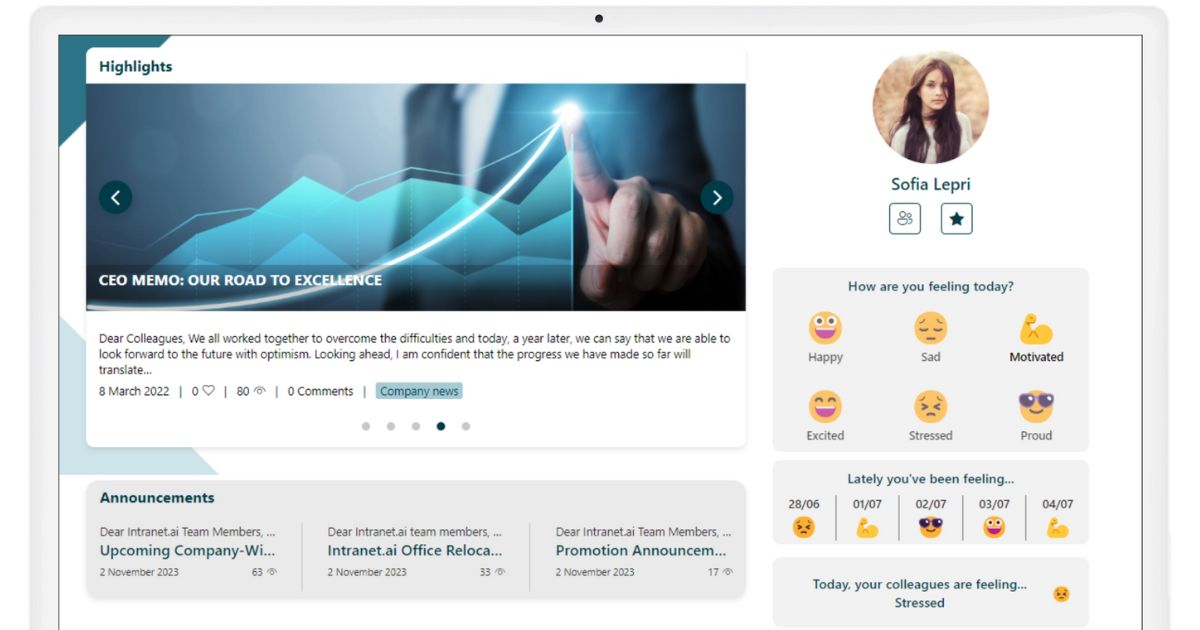 Web part "Mood" in the SharePoint intranet by intranet.ai