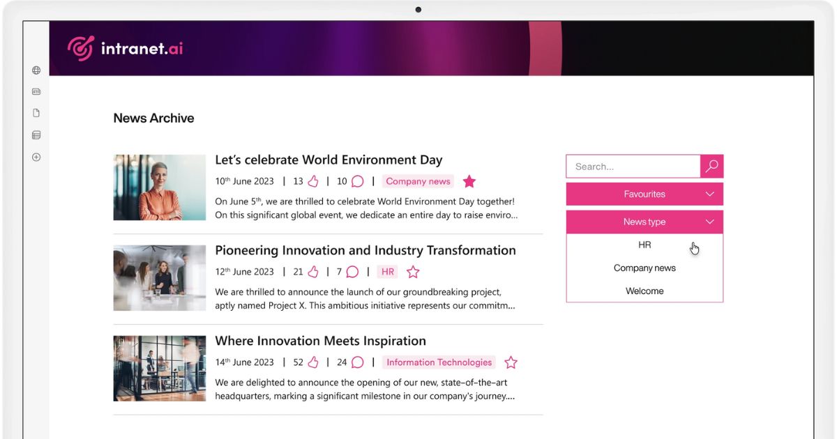 Consulting and analyzing corporate communications in the SharePoint intranet of intranet.ai