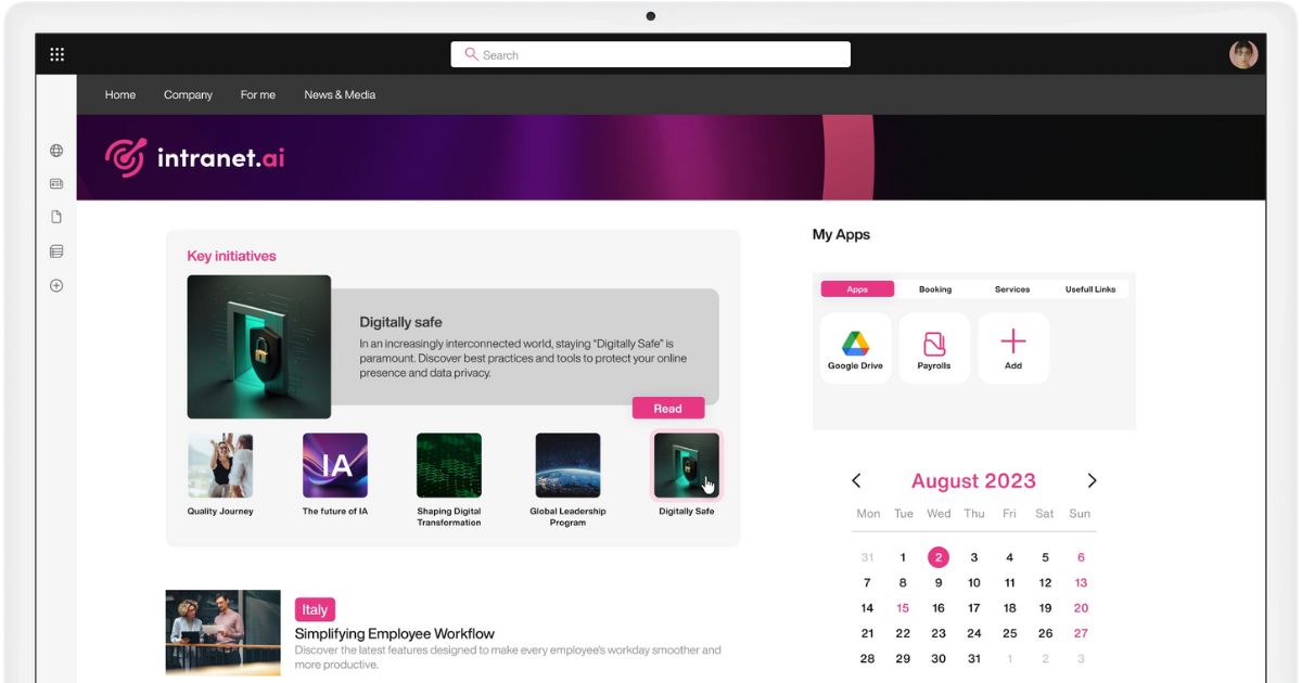 Featured content in the SharePoint intranet of intranet.ai