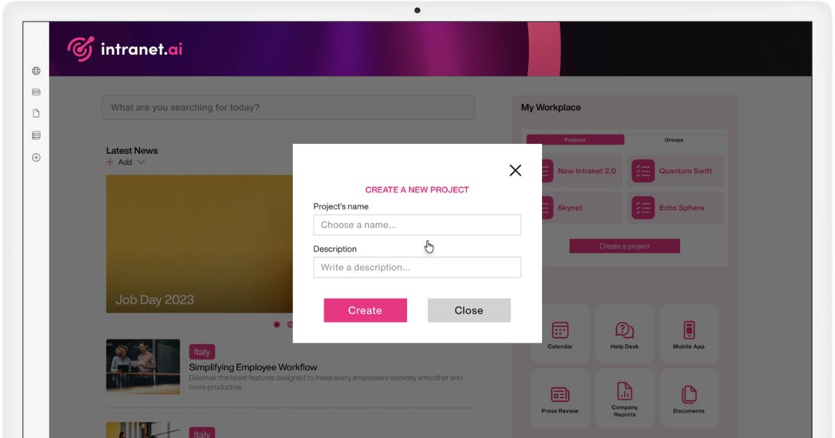 Creating collaboration groups in the SharePoint intranet of intranet.ai