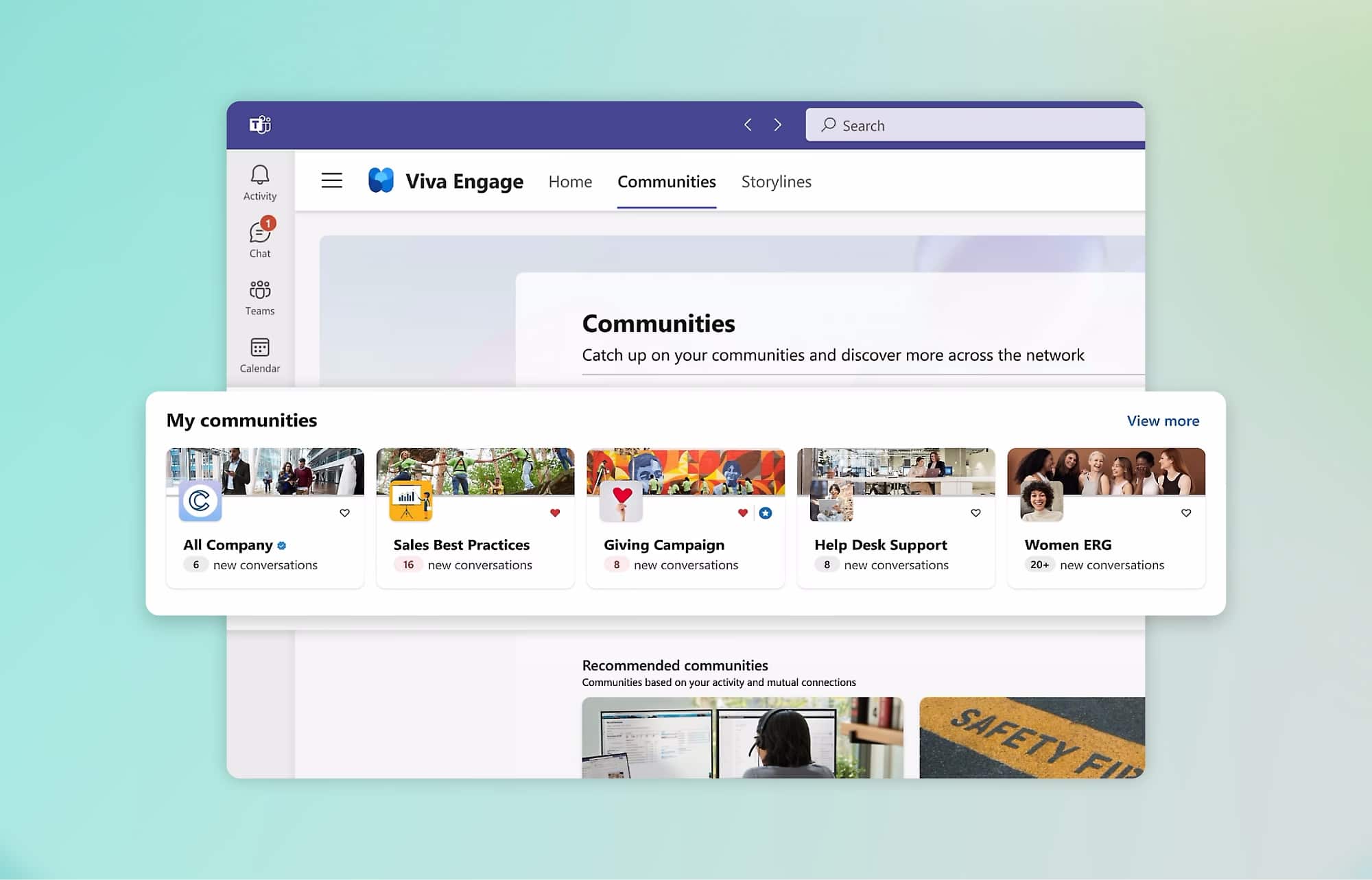 Example of corporate communities that can be created in Microsoft Viva Engage