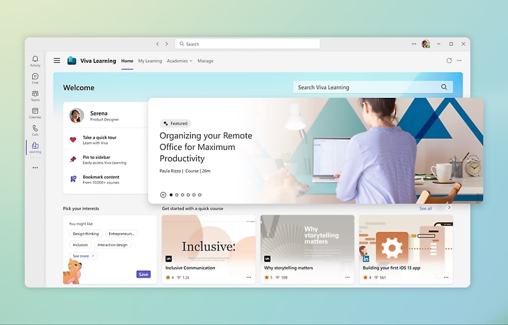 Overview of training courses offered by Microsoft Viva Learning