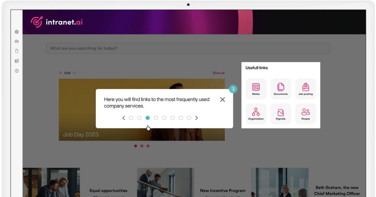 intranet.ai's tour to discover the features of your intranet