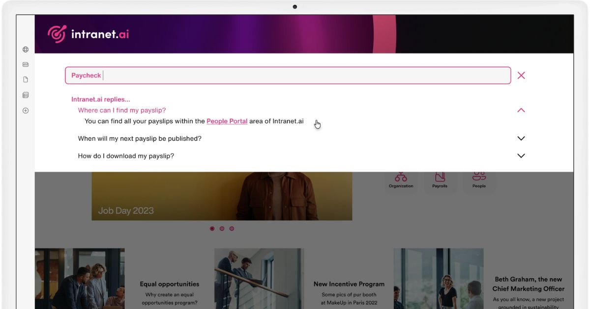Advanced search in the SharePoint intranet by intranet.ai