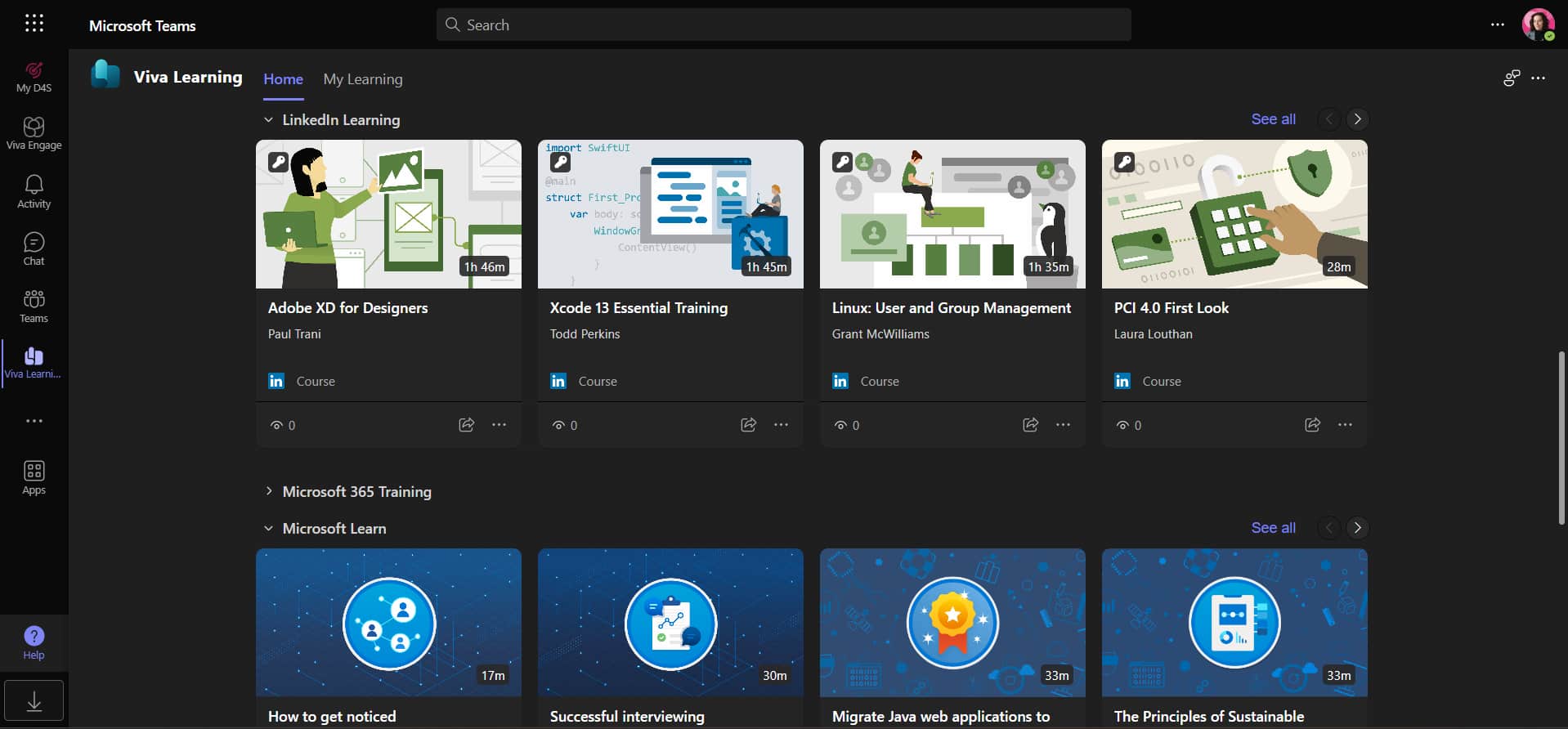 Details of the LinkedIn and Microsoft Learn courses