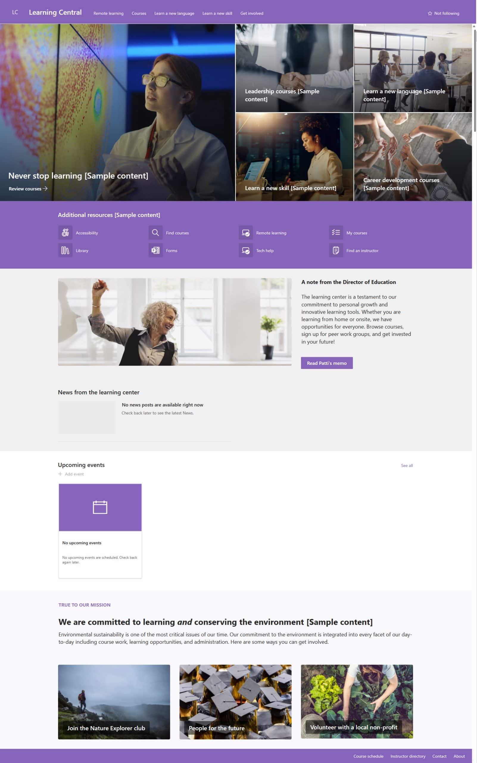 Example of a training hub in the SharePoint intranet