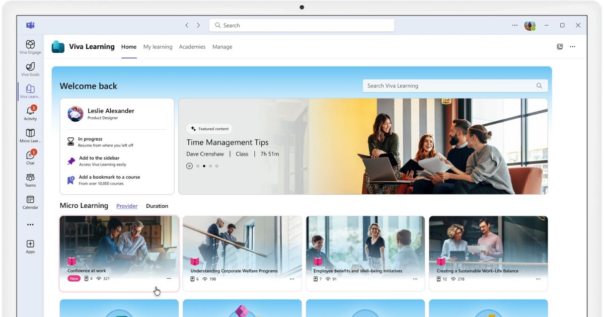 Integration of Microlearning by intranet.ai with Viva Learning