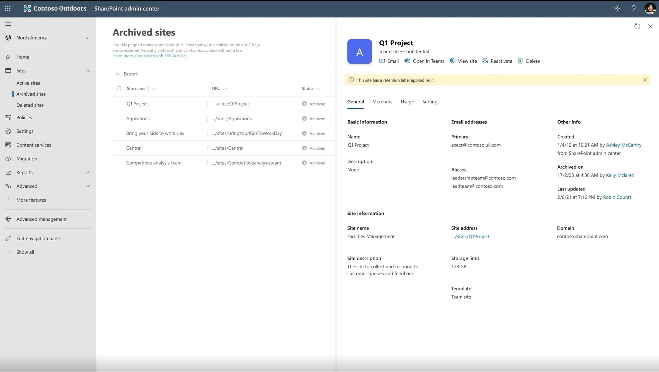 Detail of Microsoft 365 Archive