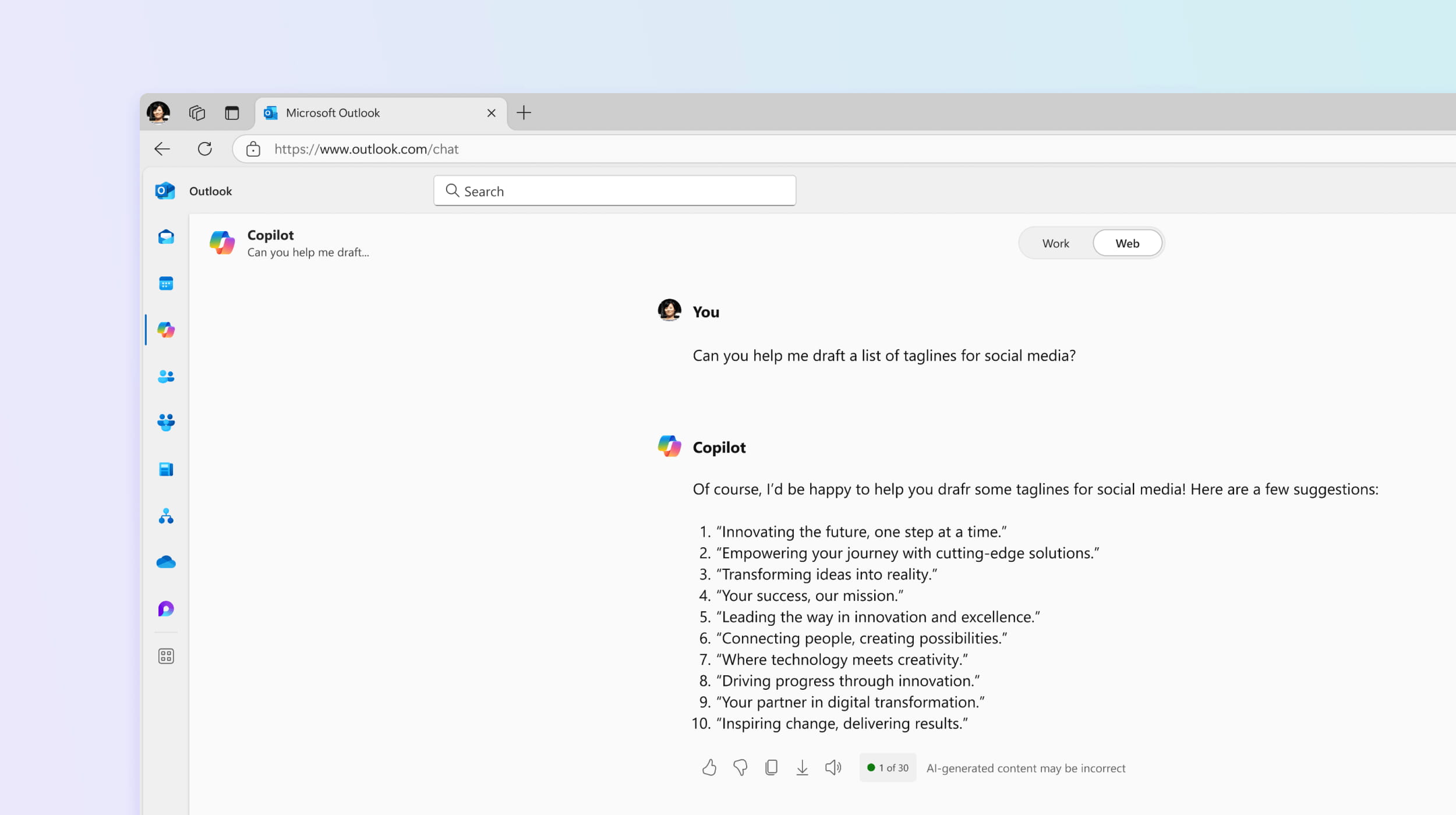 Creating content in the Copilot Chat