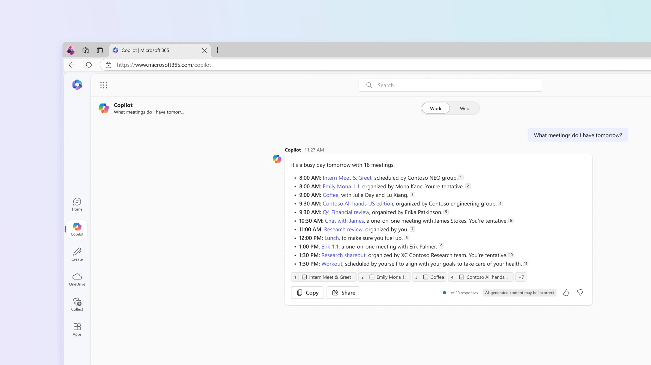 Searching for information in the Copilot Chat