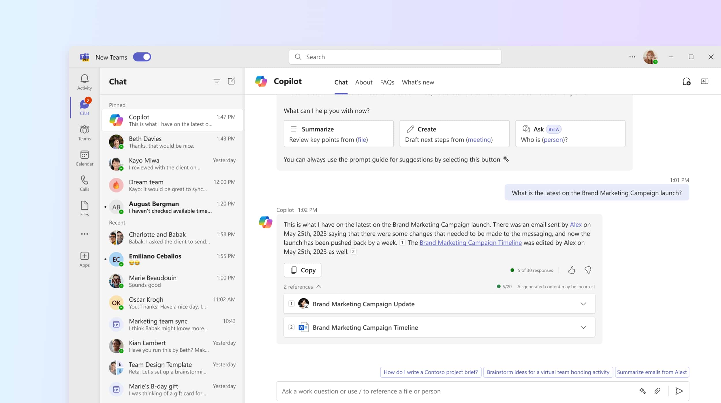Retrieving shared information and resources through Copilot in Teams