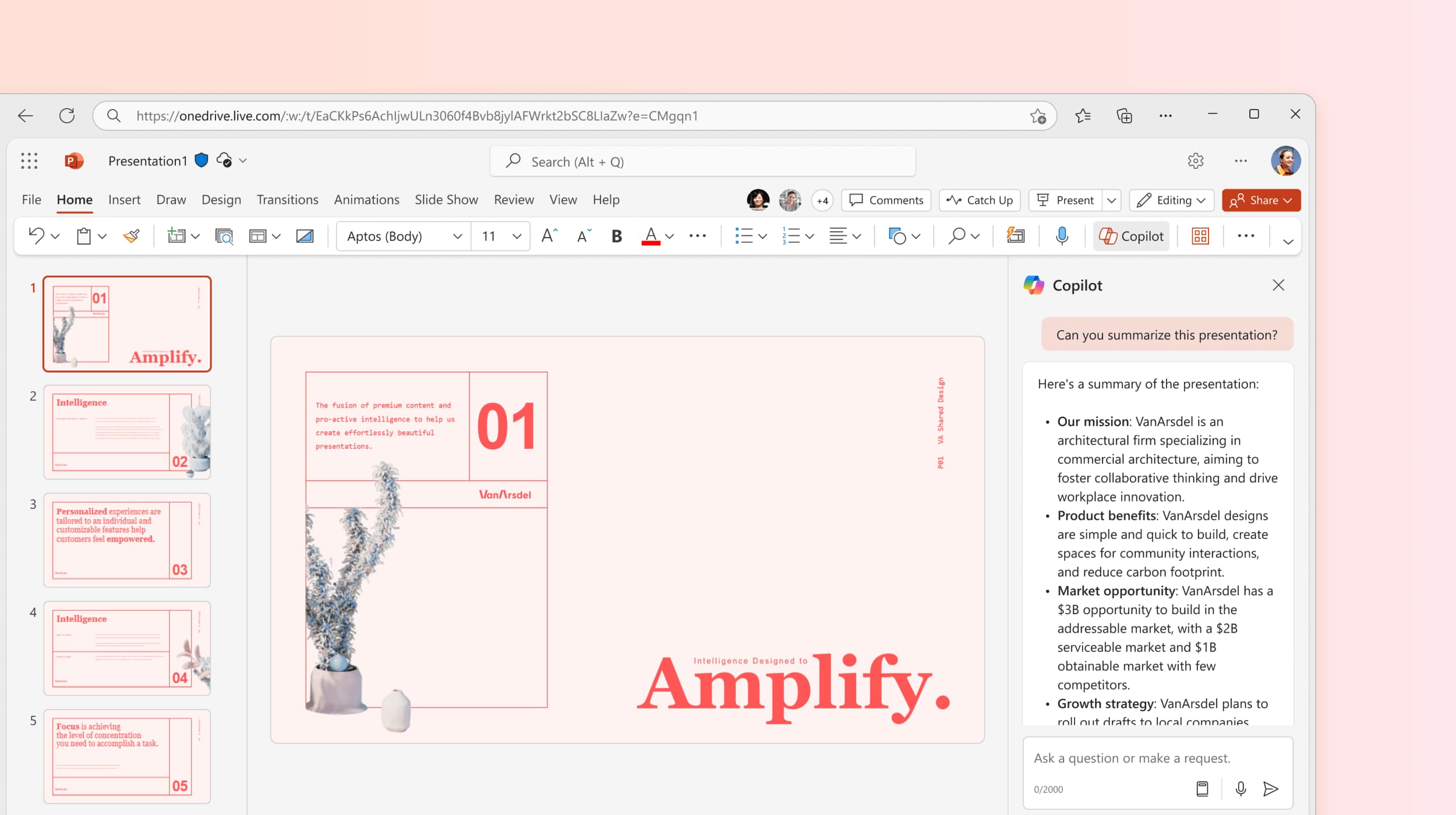 Summarizing the contents of a presentation with Copilot in PowerPoint