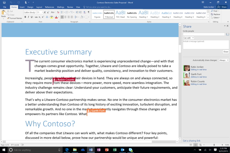 Overview of co-authoring in a Word document