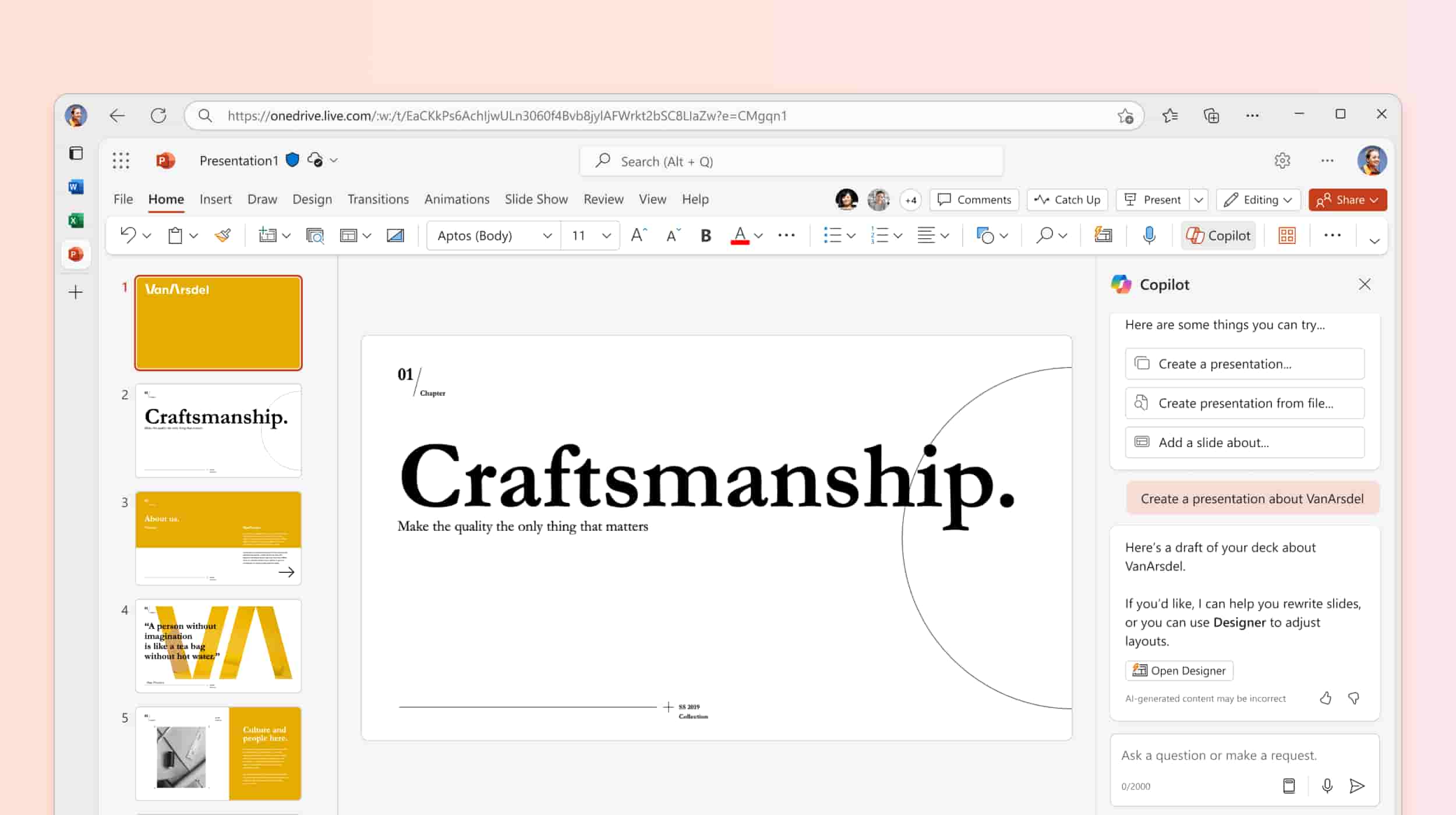 Integration between Copilot and Microsoft 365 PowerPoint