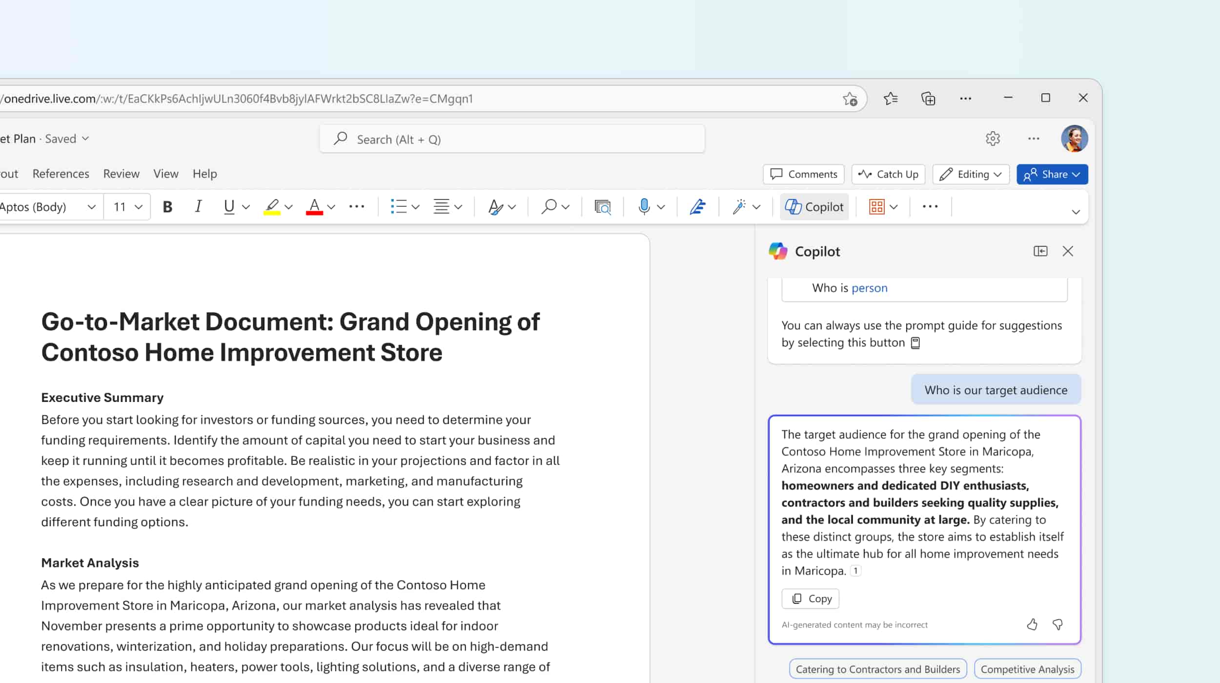 Integration between Copilot and Microsoft 365 Word