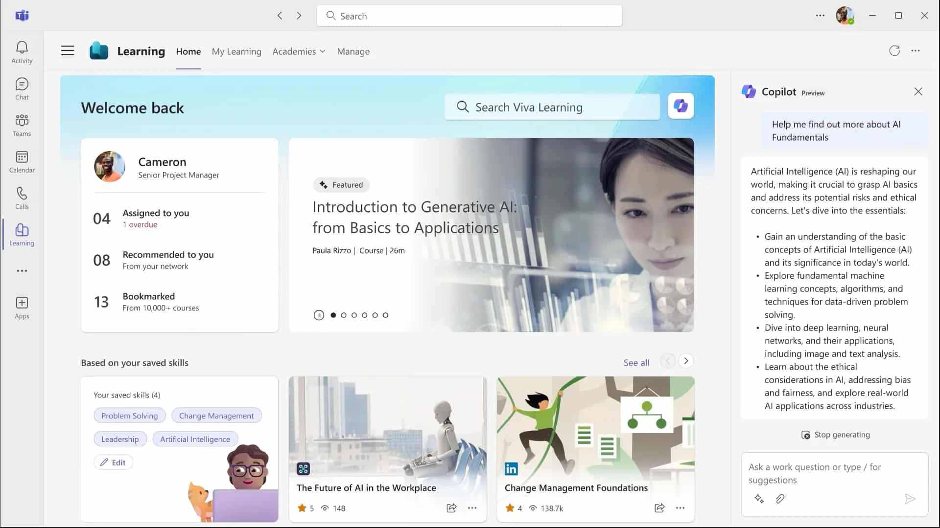 Simplifying training with AI in Viva Learning