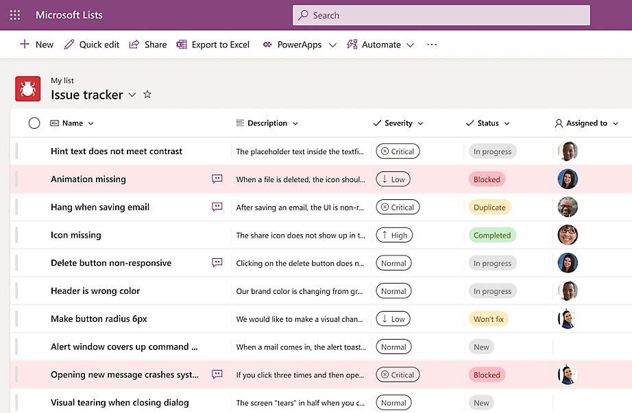 Microsoft Lists issue tracker template