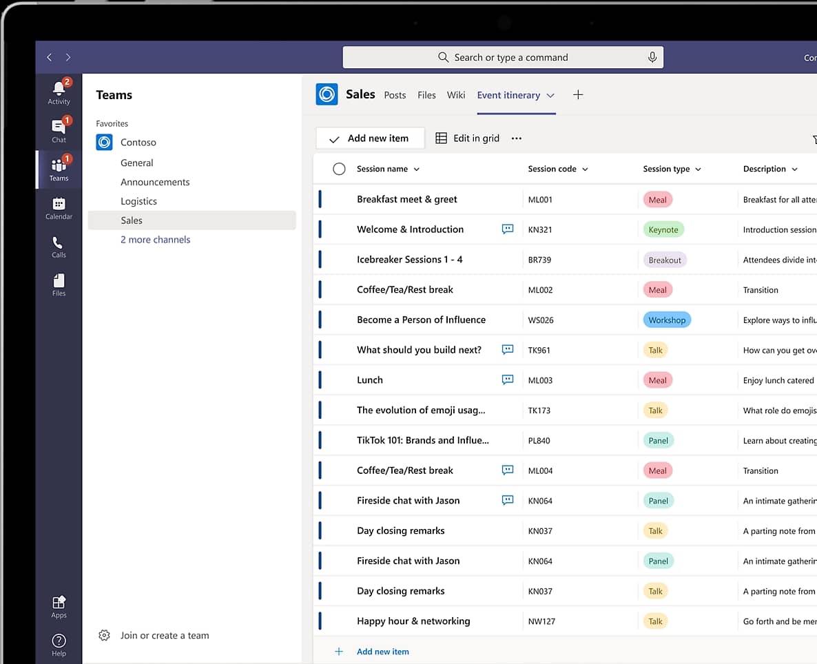 Detail of Microsoft Lists in Teams