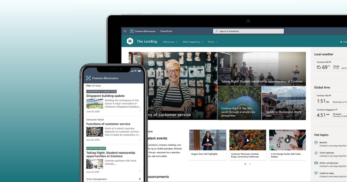 SharePoint intranet on desktop and mobile