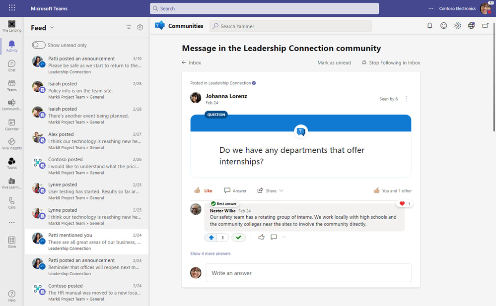 Microsoft Yammer poll in the Microsoft Teams app