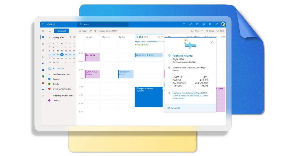 Example of a calendar in Office 365 Outlook
