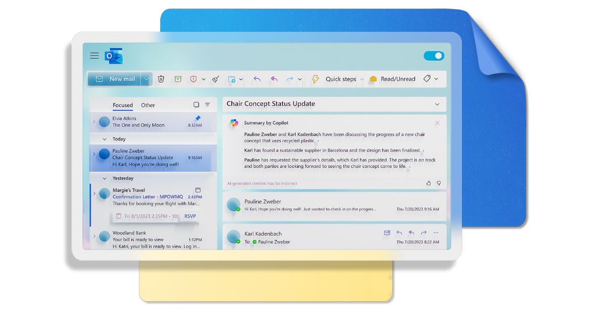Generating an email summary in Outlook with Copilot