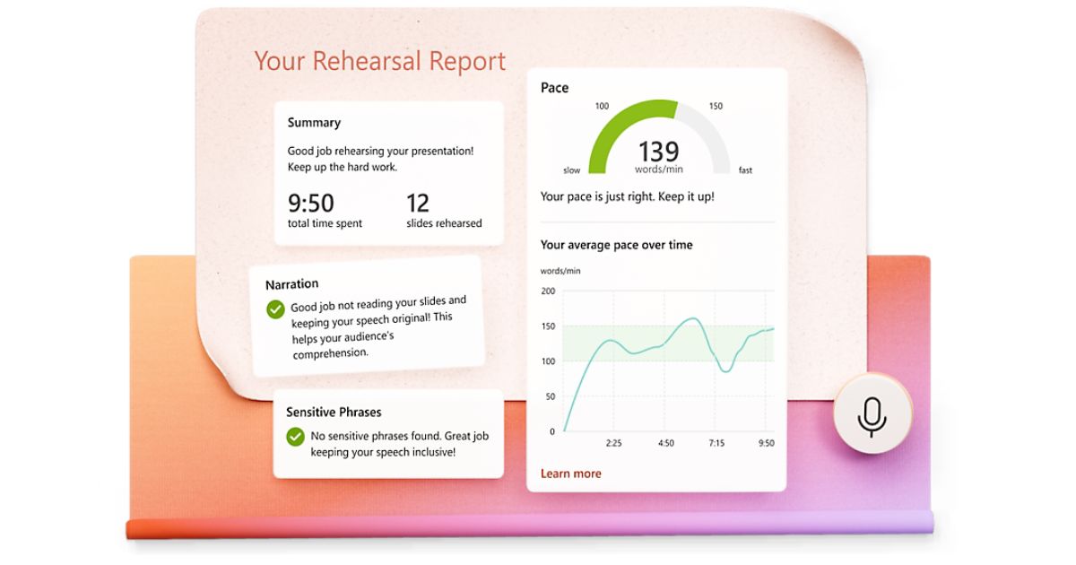 Metrics and tips provided by the PowerPoint coach