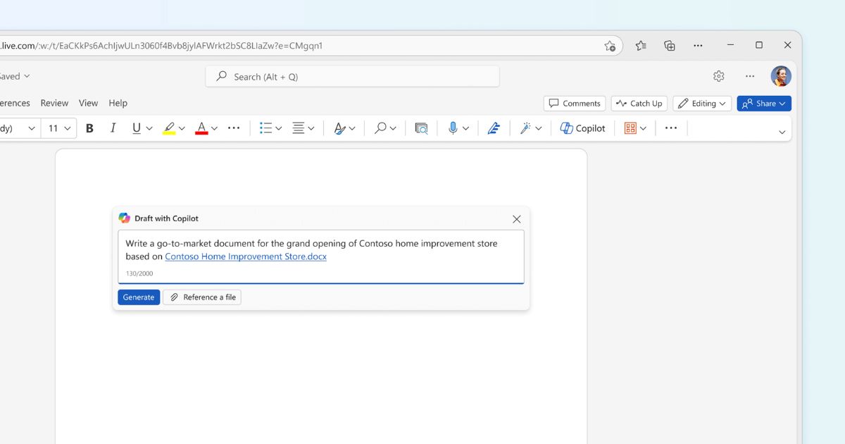 Creating a draft document with Copilot in Word