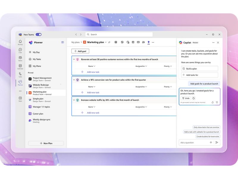 Defining project objectives in Microsoft Planner with Copilot