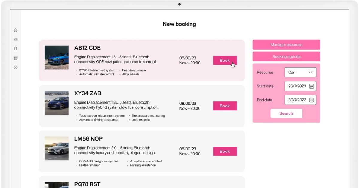 Company vehicle details in Resource Reservation by intranet.ai