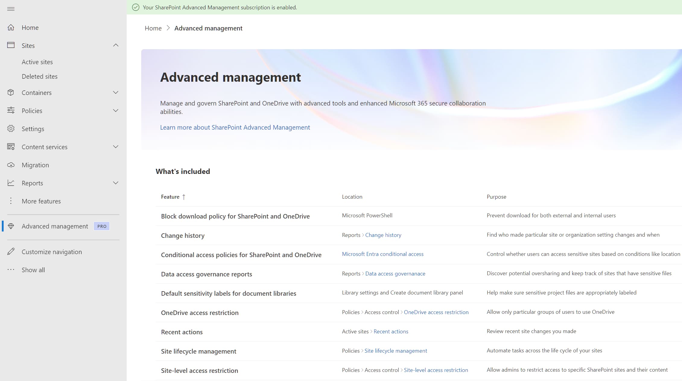 Overview of advanced management in the SharePoint Admin Center