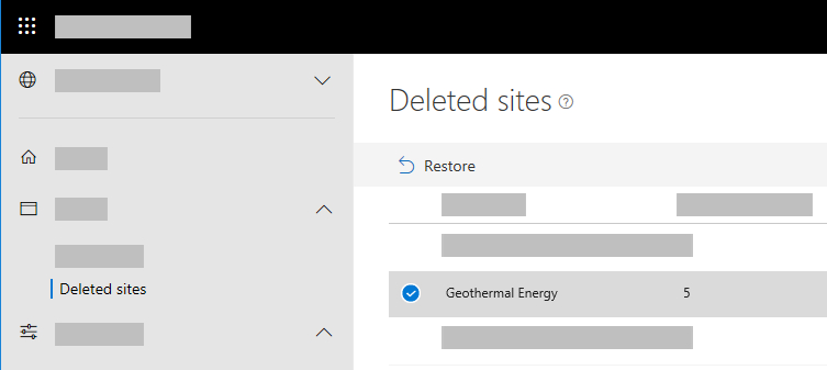 "Restore" command in the deleted sites section of the SharePoint Admin Center
