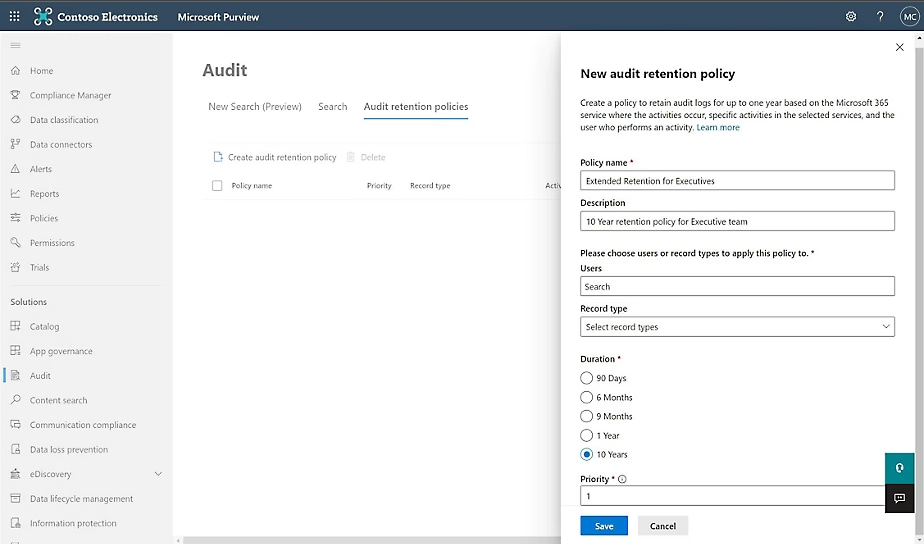 ​Creating new data retention policies for SharePoint audit logs