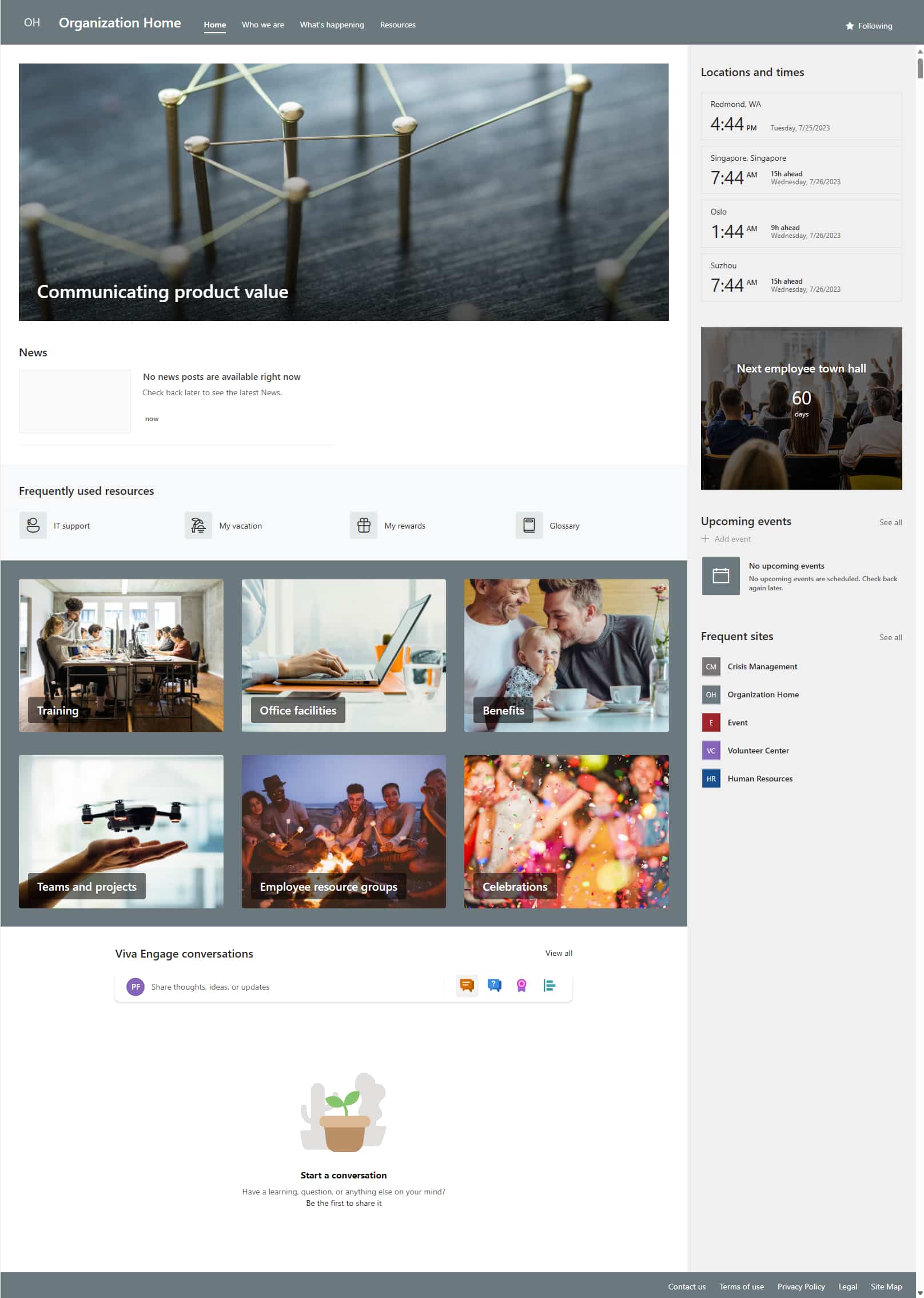 Example of SharePoint template for a communication site