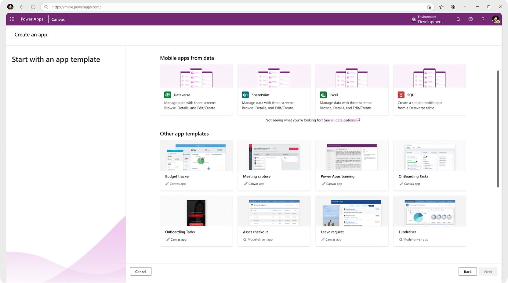 Creating an app with Microsoft Power Apps templates