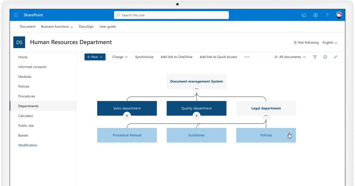 Area to manage the department's documents with intranet.ai