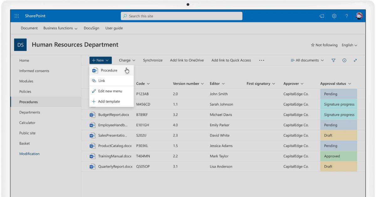 Creating procedures in SharePoint based on custom templates with intranet.ai