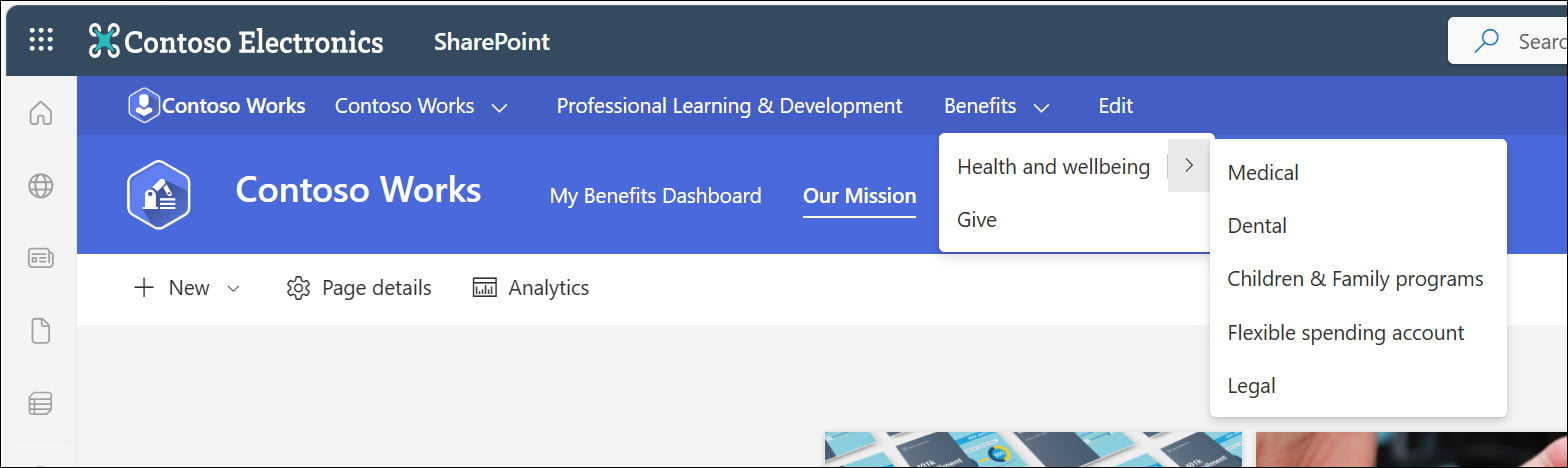 Global navigation in a SharePoint site