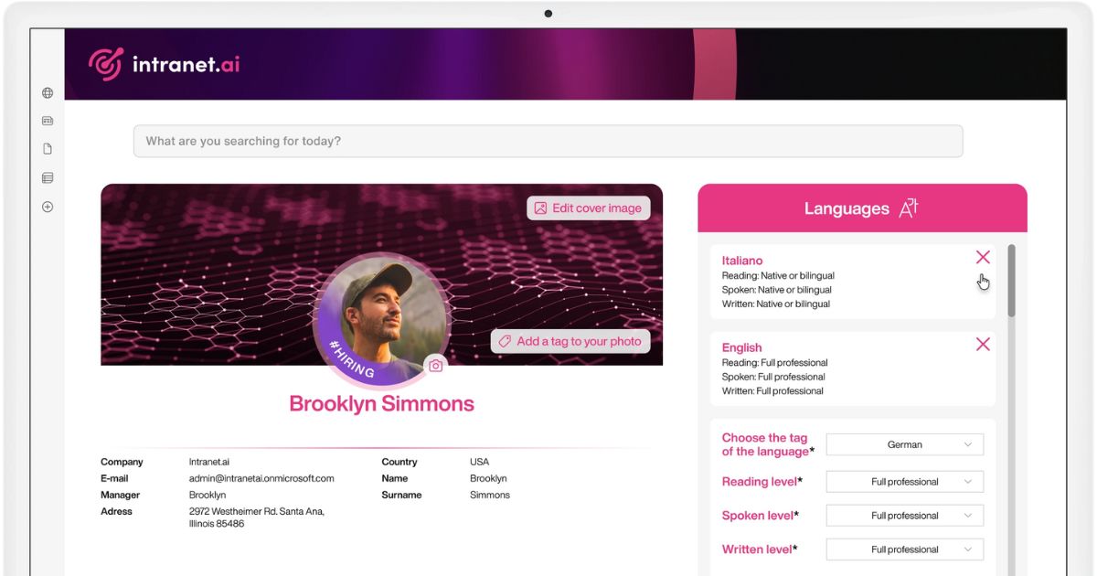 Overview of the intranet.ai My profile web part