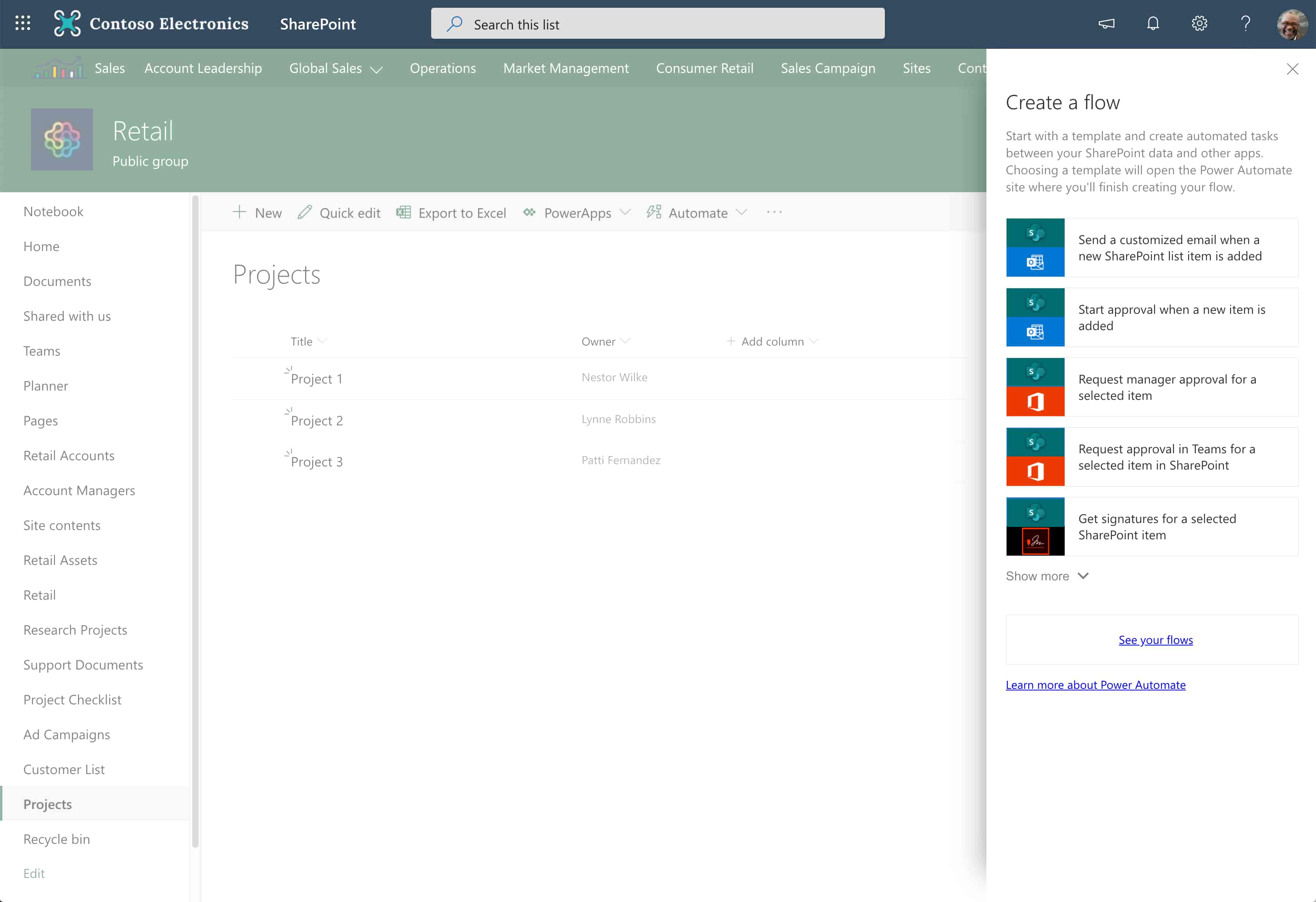 Example of automations that can be created in SharePoint with Power Automate