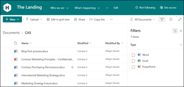Example of a library in the Modern Experience of SharePoint Online