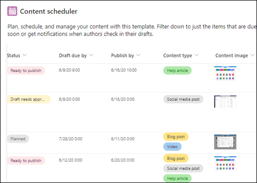 Content scheduler template for SharePoint lists